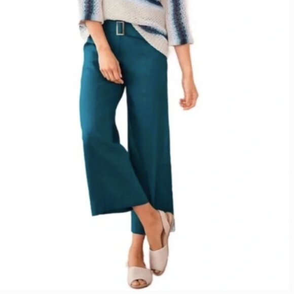 NWT J. Jill Jenna Linen Belted Crop Pants Pacific Blue 4X - Picture 3 of 11
